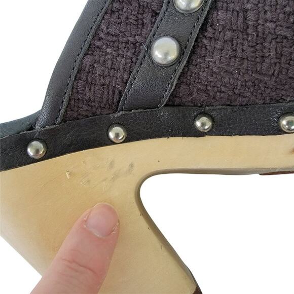 UGG Textile and Leather Slip On Wooden Heel Clogs Womens Size 9 Black - Picture 7 of 15